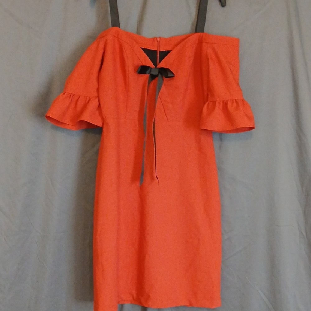 Chic Off-Shoulder Orange Dress with Bow Detail